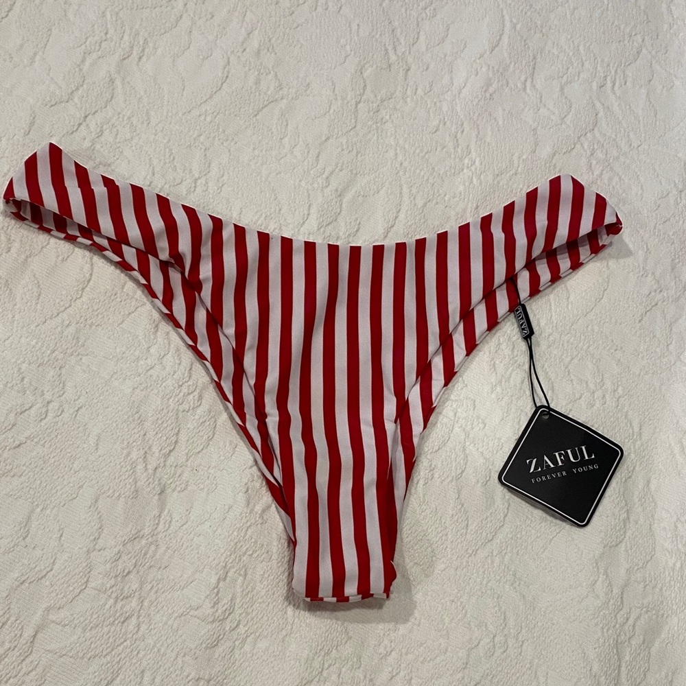 Zaful Striped Bikini Bottom in Red and White